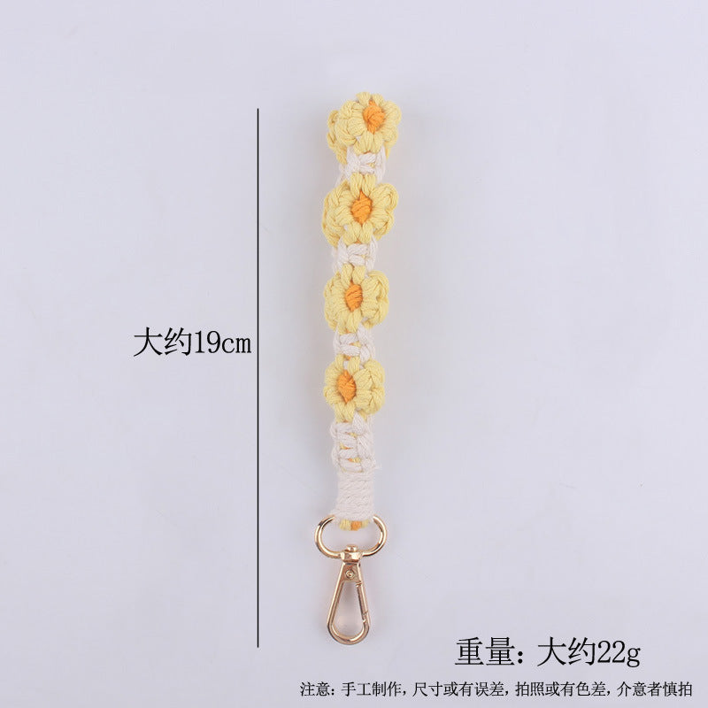 Wholesale New Cartoon Daisy keychain handmade woven INS cotton rope key lanyard